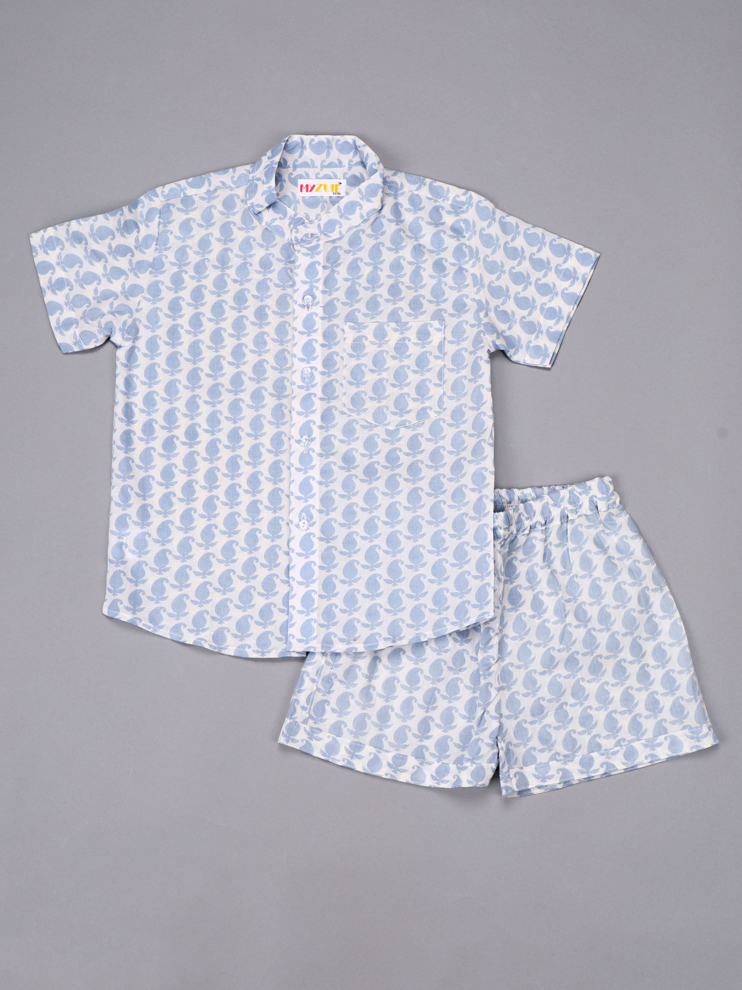Baby Blue Paisley Kids Shorts Set