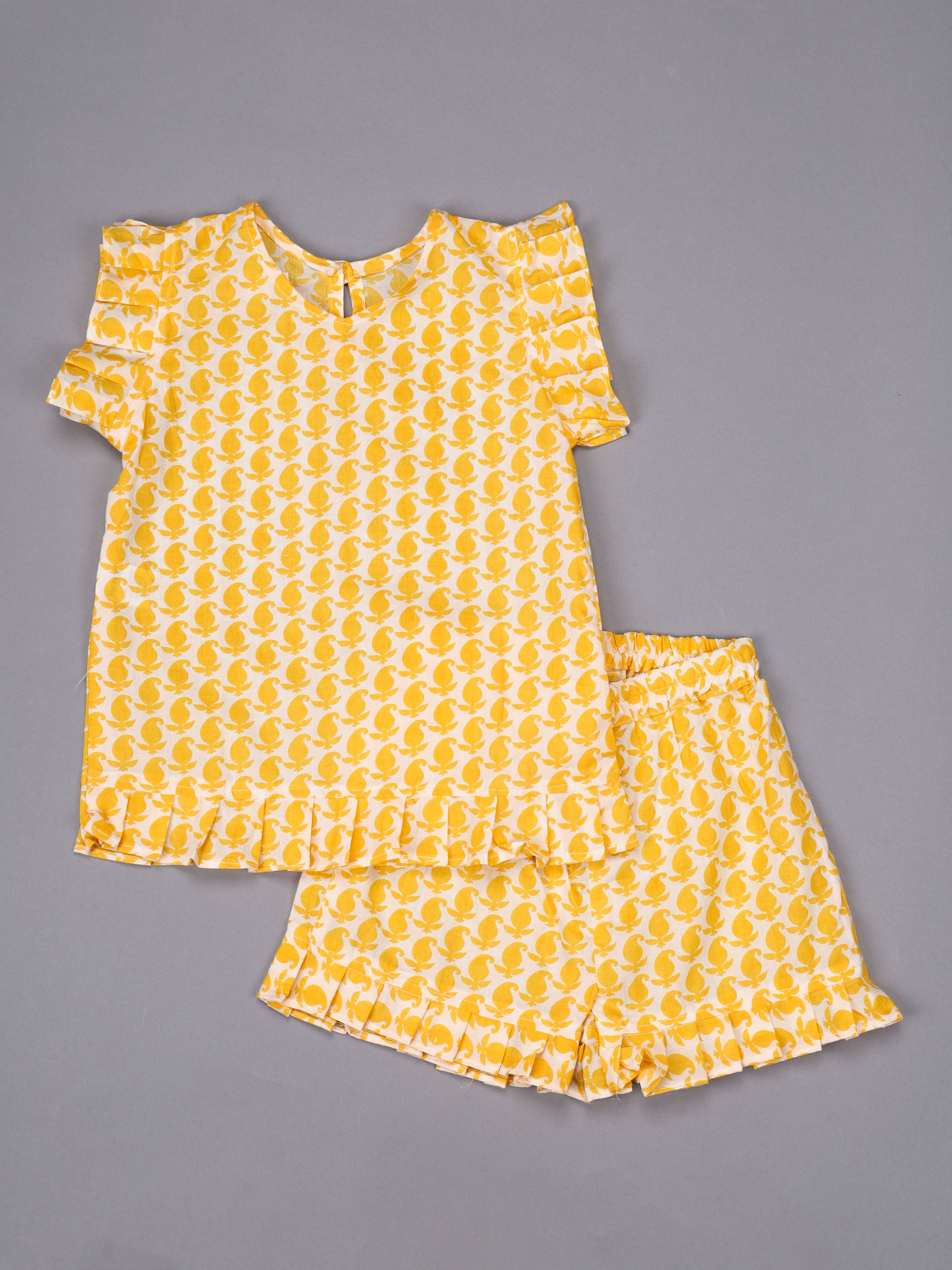Yellow Paisley Girls Shorts Set