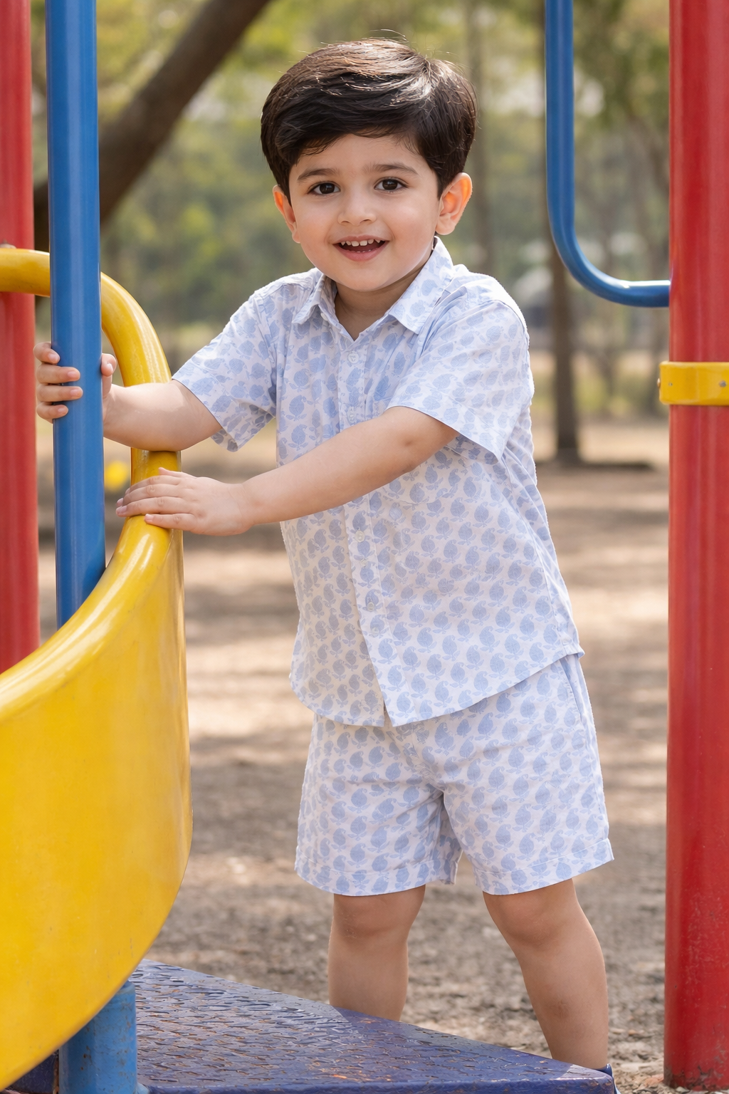 Baby Blue Paisley Kids Shorts Set