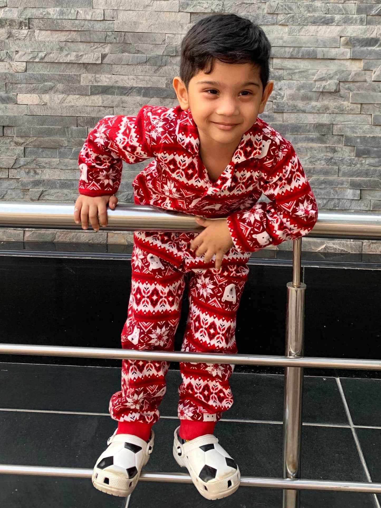 Kids Red Polar Bear Flannel Nightsuit
