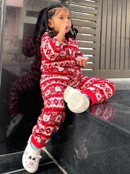 Kids Red Polar Bear Flannel Nightsuit