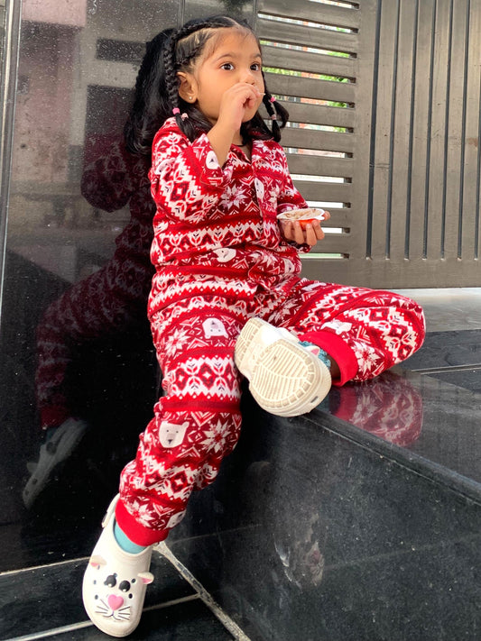 Kids Red Polar Bear Flannel Nightsuit