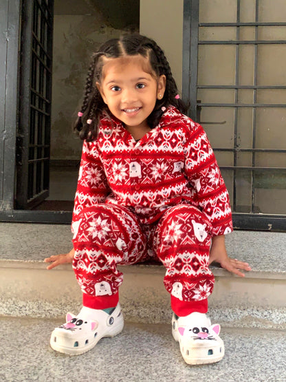 Kids Red Polar Bear Flannel Nightsuit