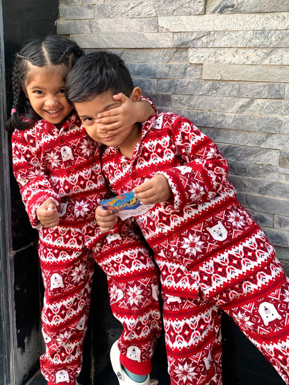 Kids Red Polar Bear Flannel Nightsuit