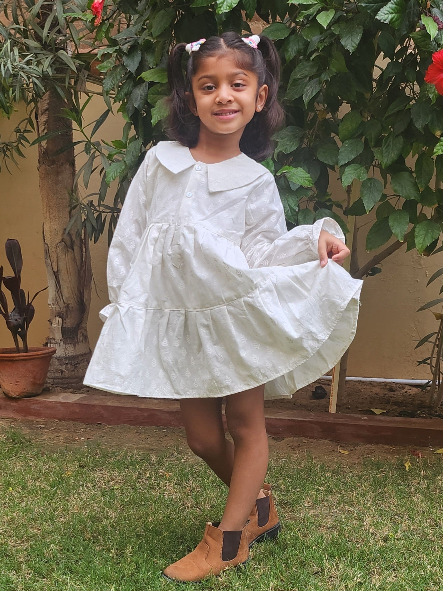 Girls White Tiered Dress