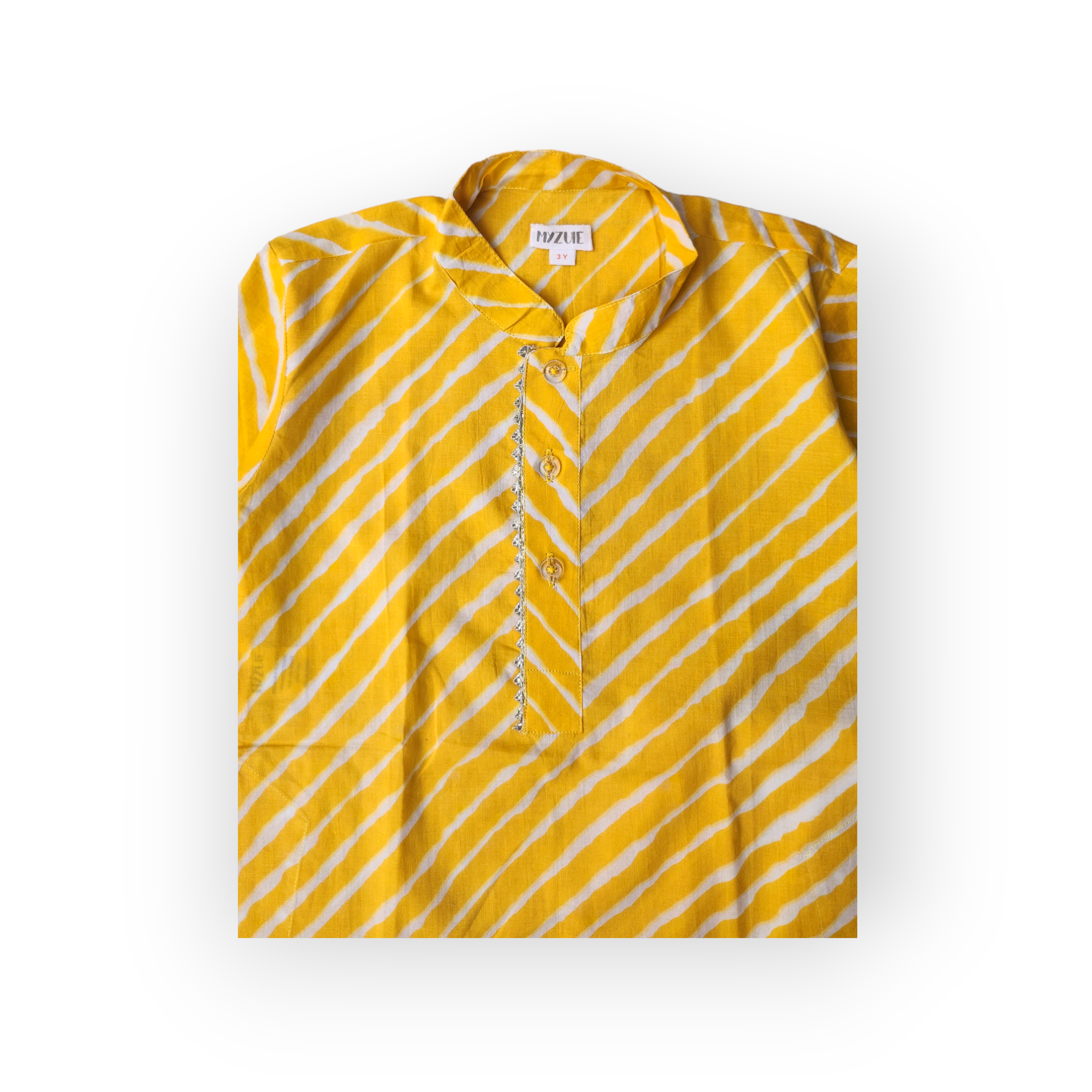 Boys Yellow Leheriya Kurta Set