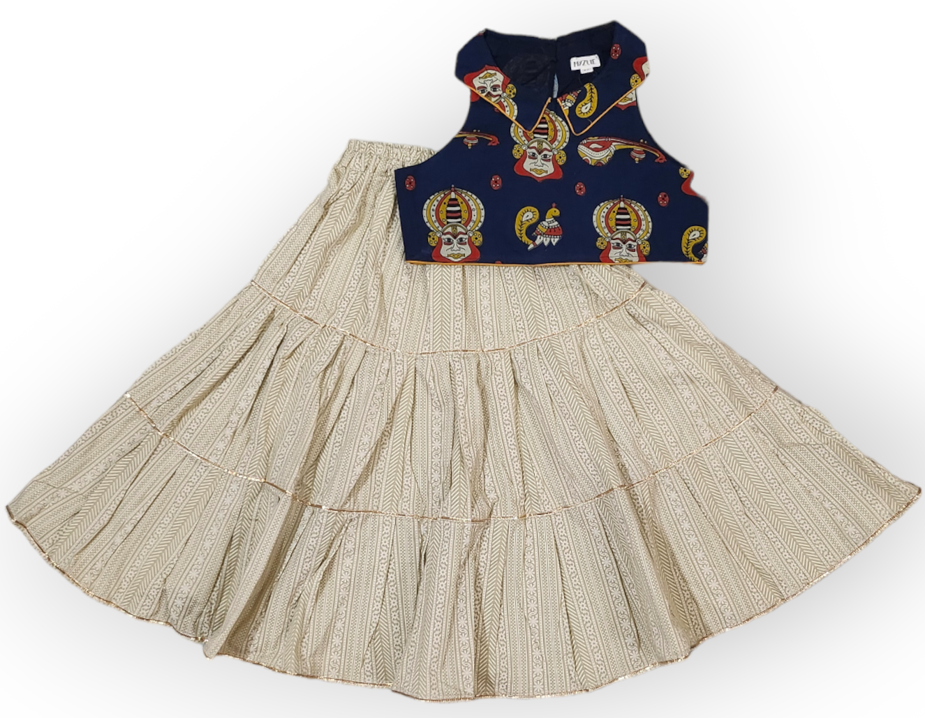 Girls Mask Crop Top With Tiered Lehenga Set