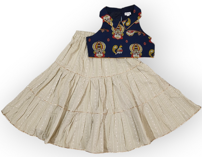 Girls Mask Crop Top With Tiered Lehenga Set