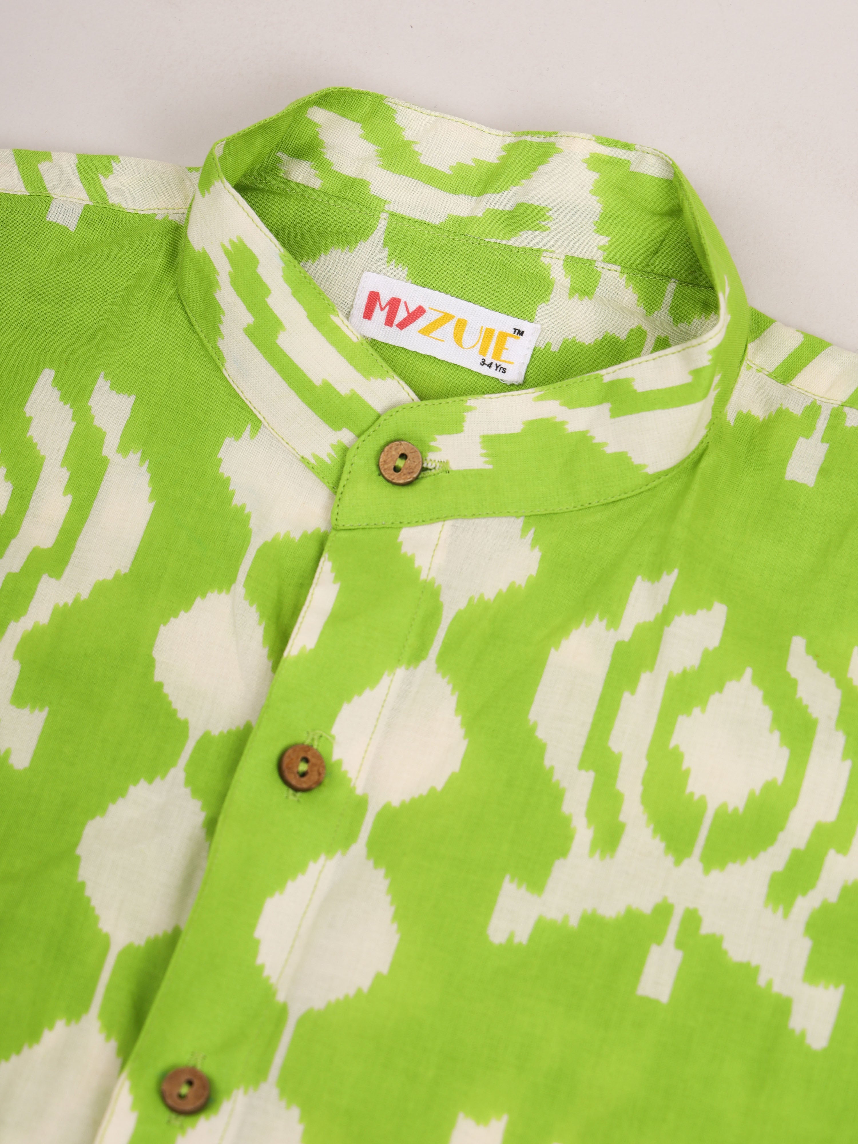 Green Ikat Print Kids Shorts Set