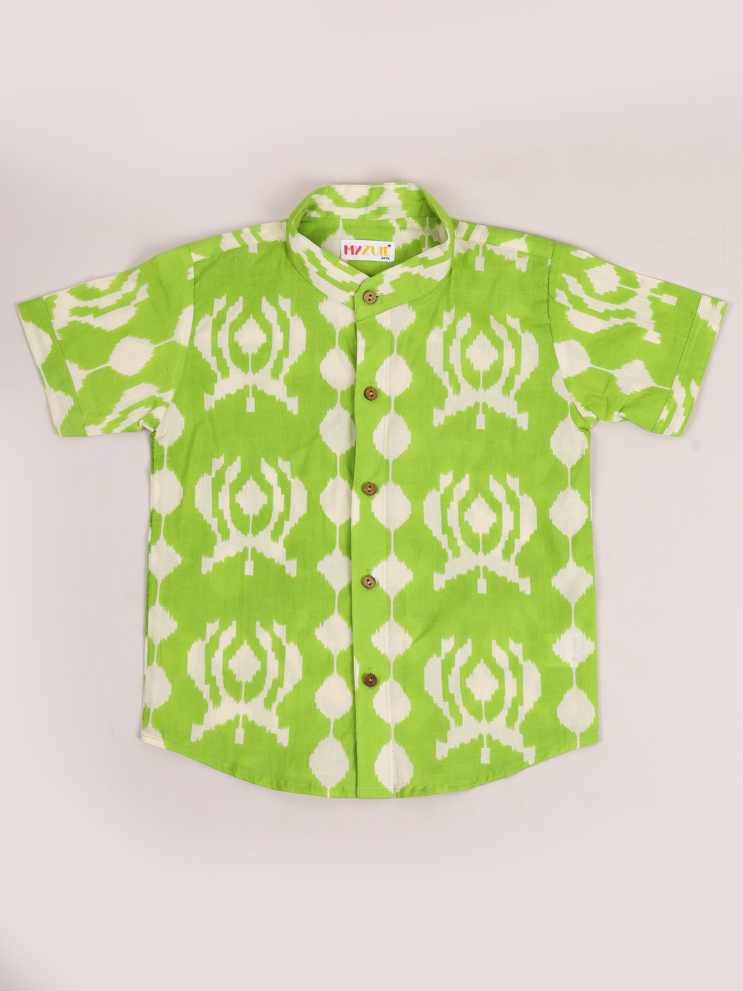 Green Ikat Print Kids Shorts Set