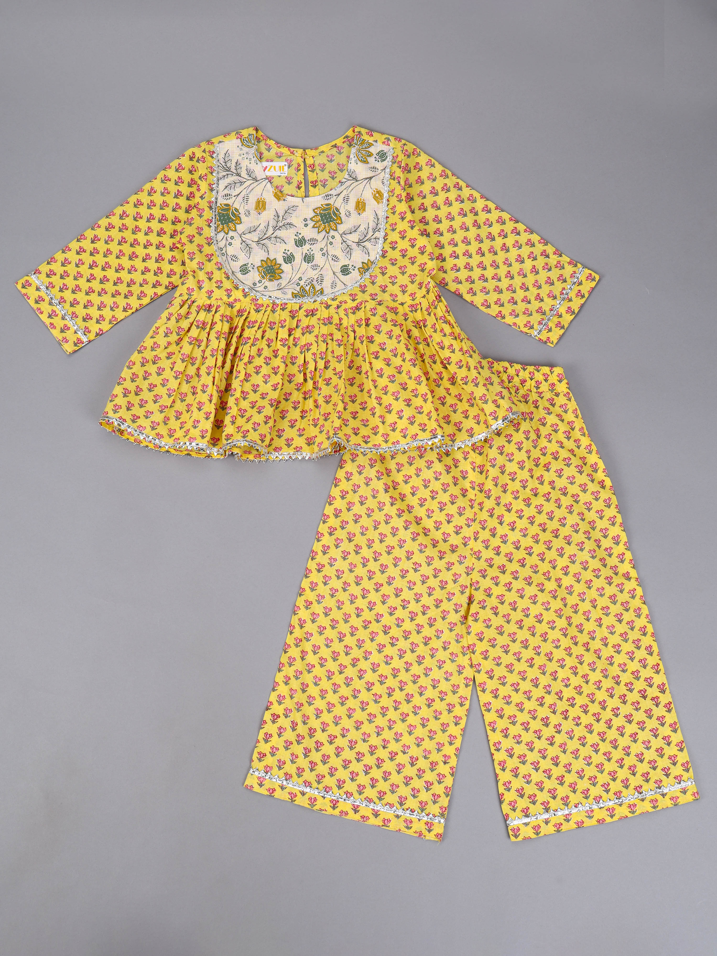 Girls Yellow Tulip Kurta Culottes Set