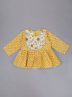 Girls Yellow Tulip Kurta Culottes Set