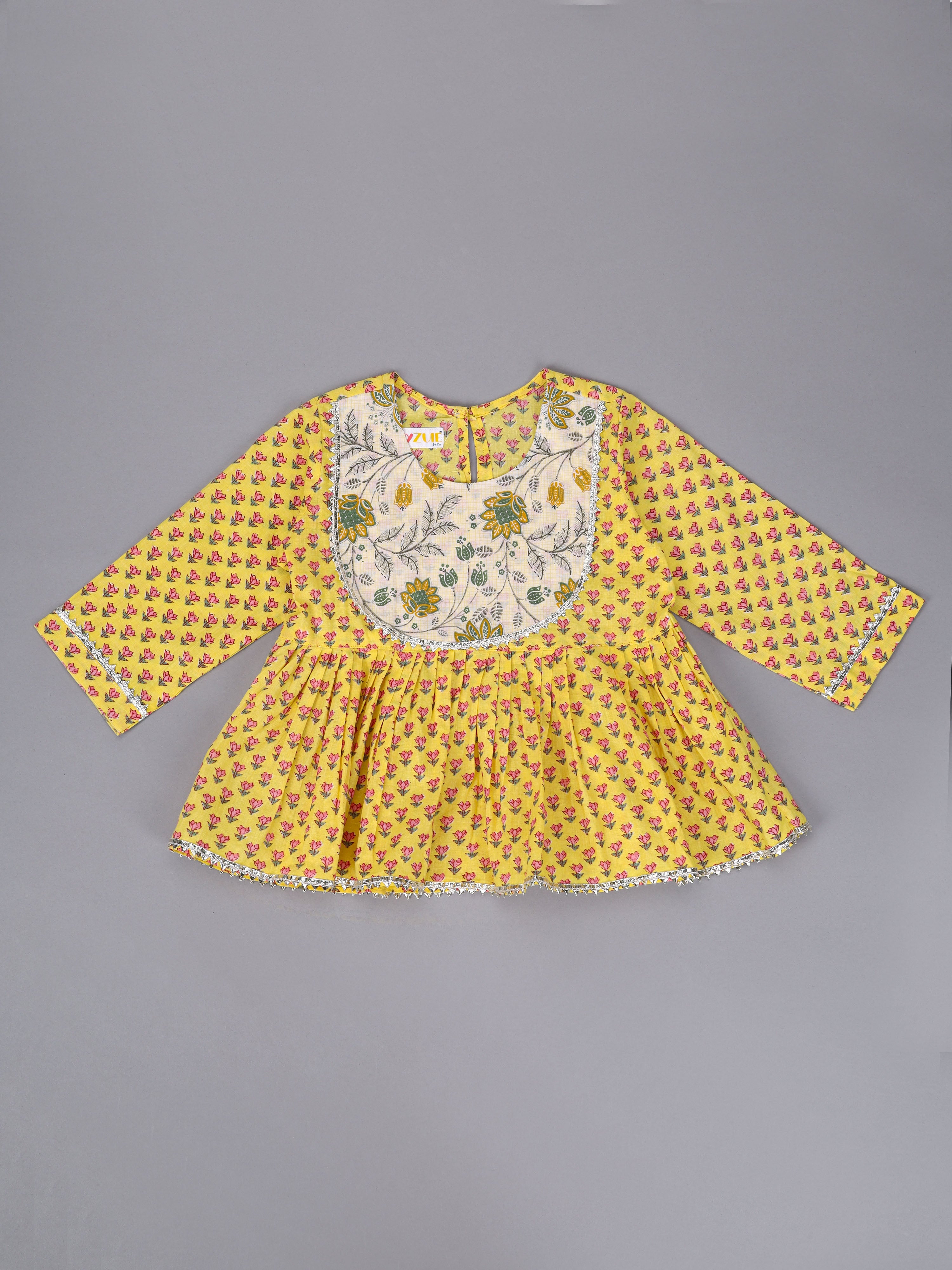 Girls Yellow Tulip Kurta Culottes Set