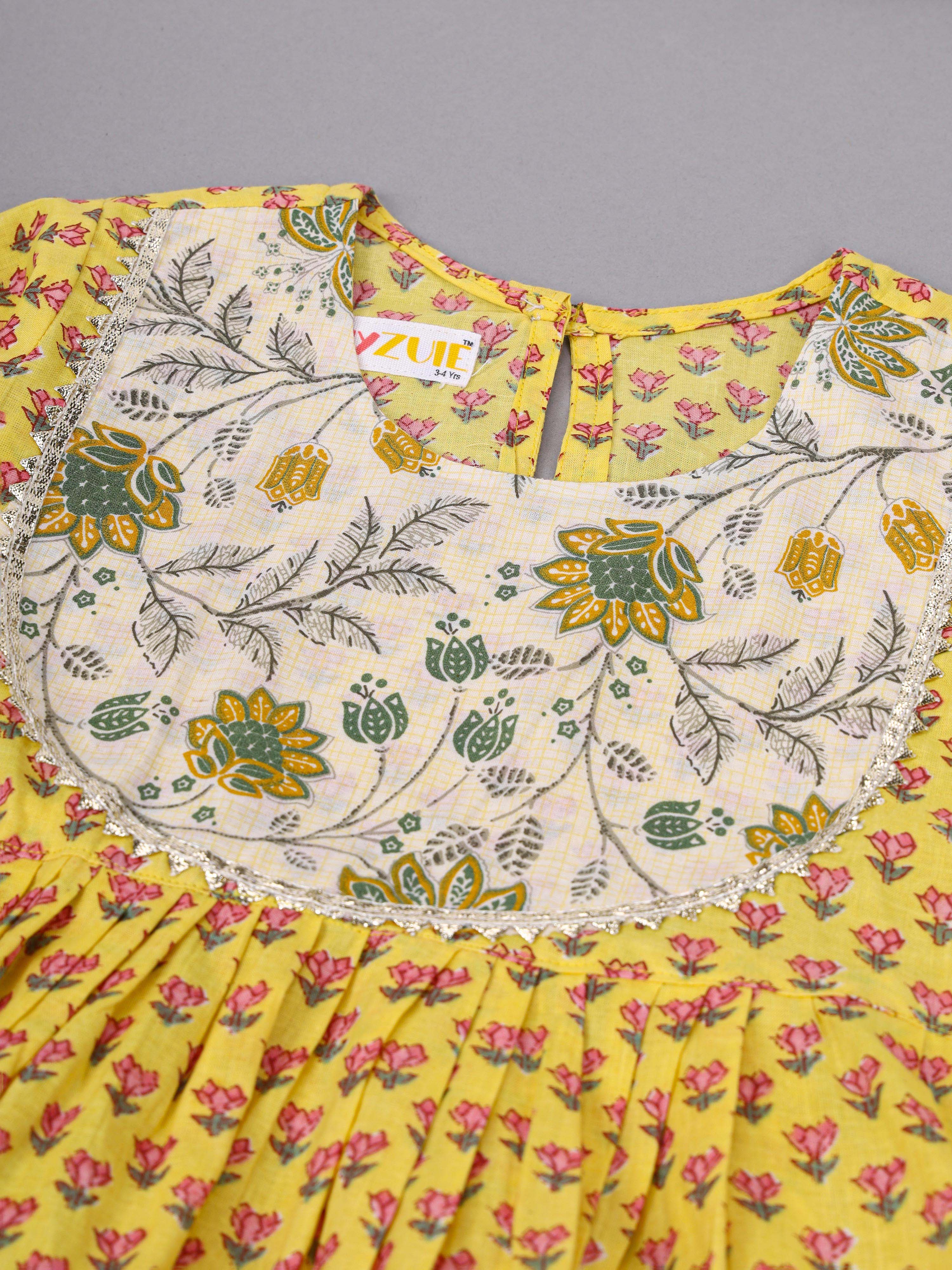 Girls Yellow Tulip Kurta Culottes Set