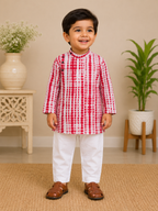 Boys Red Shibori Awadh Kurta Set