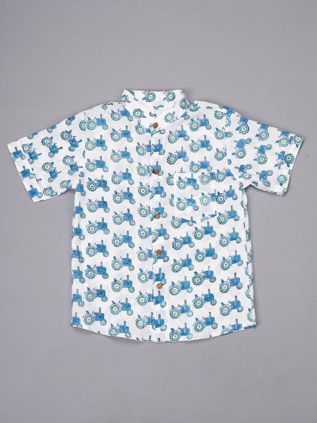 Blue Tractor Block Print Kids Shorts Set
