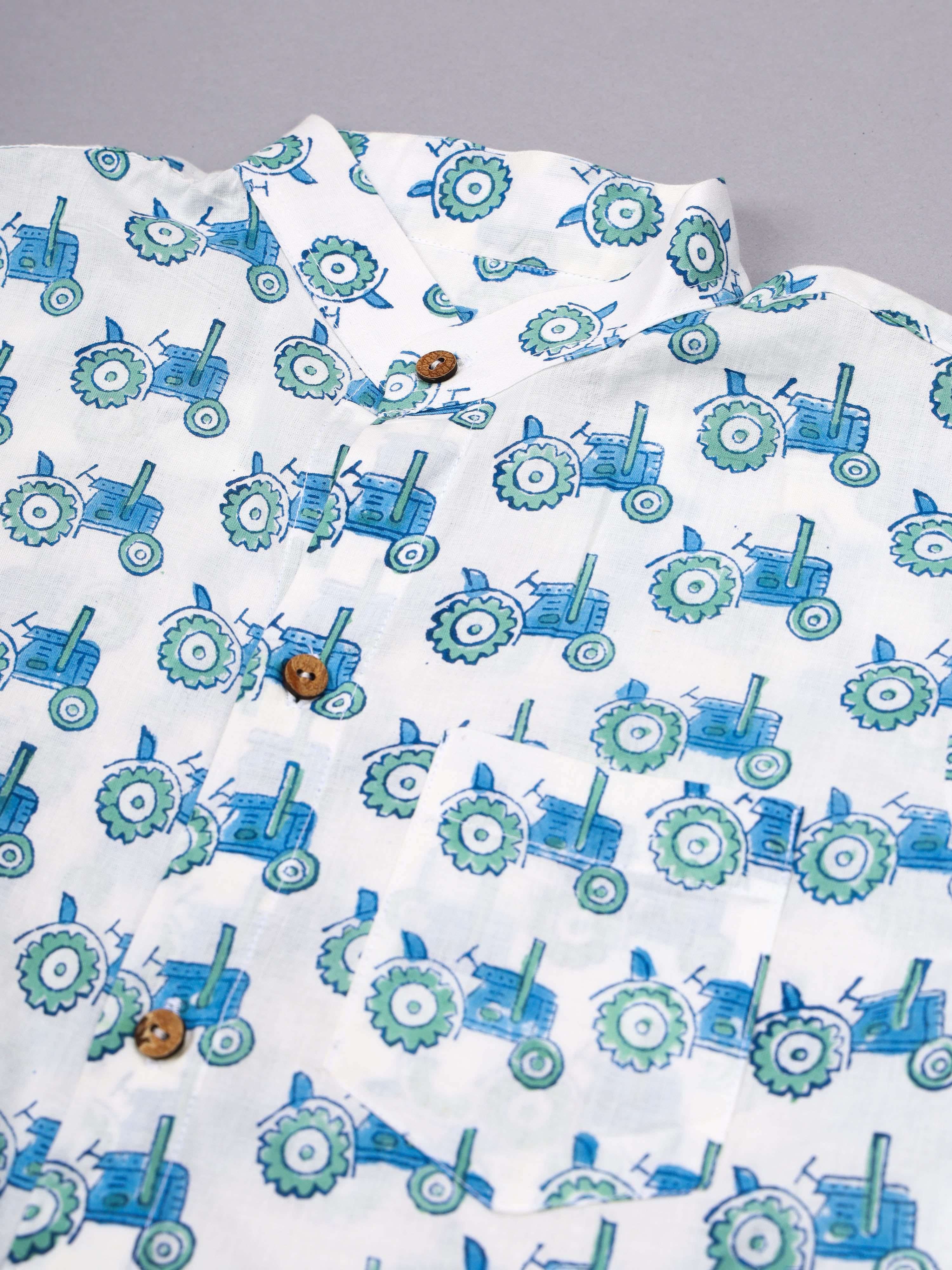 Blue Tractor Block Print Kids Shorts Set