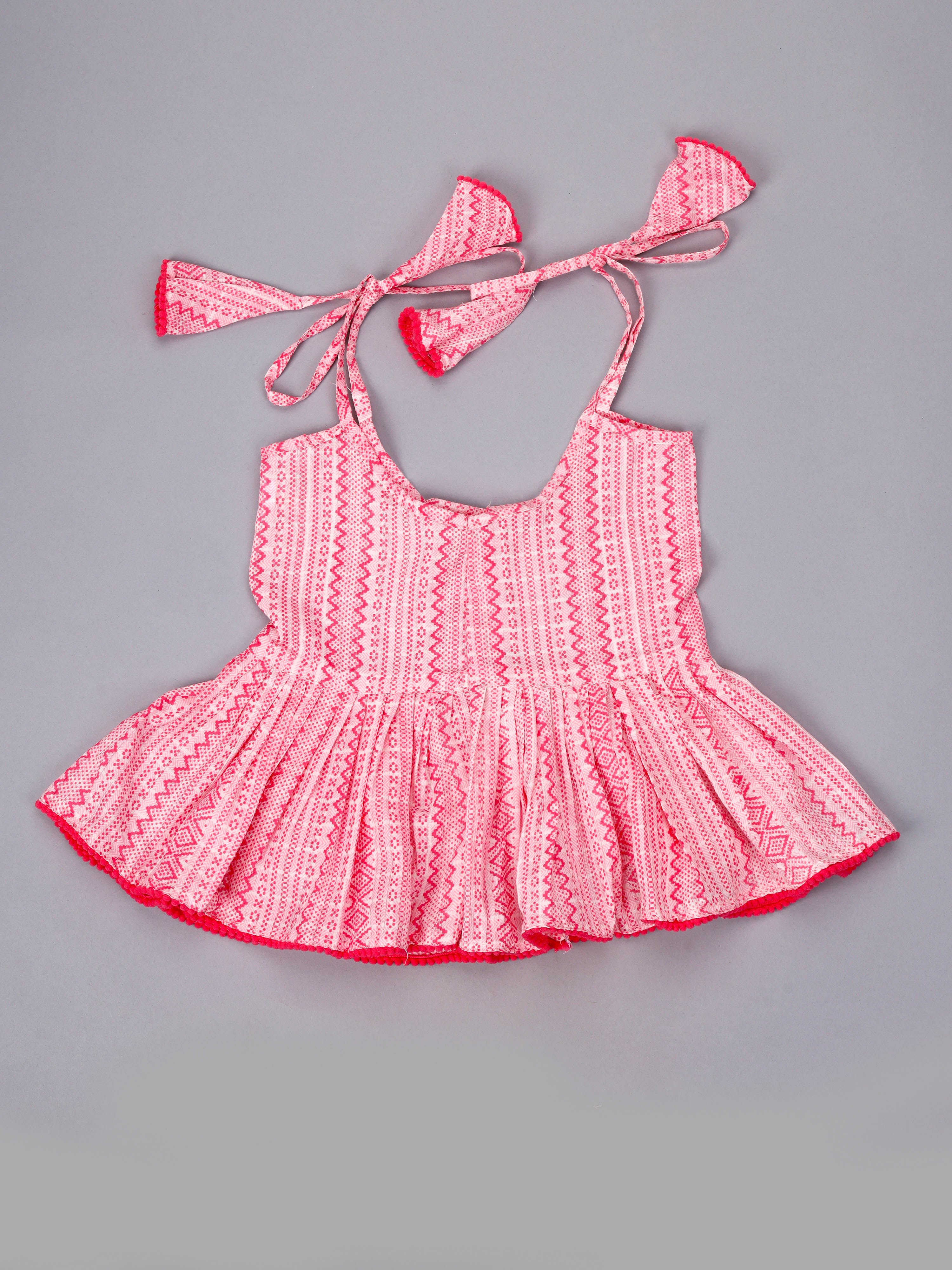 Girls Pink Lurex Tie-Up Co-Ord Set