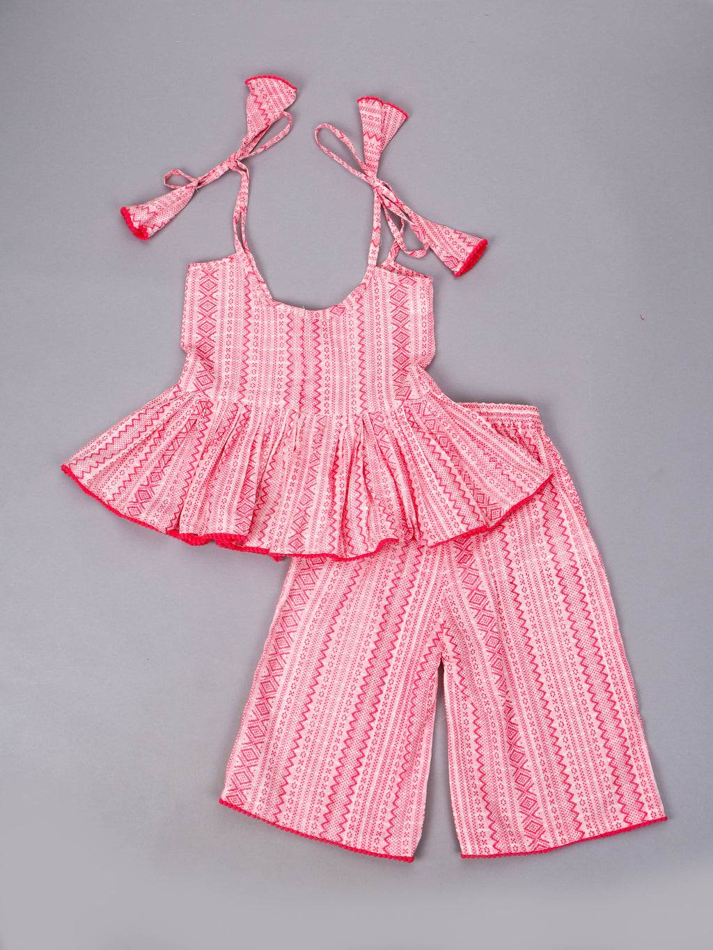 Girls Pink Lurex Tie-Up Co-Ord Set