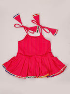 Magenta Kantha Tie up top With Yellow Leheriya Sharara set