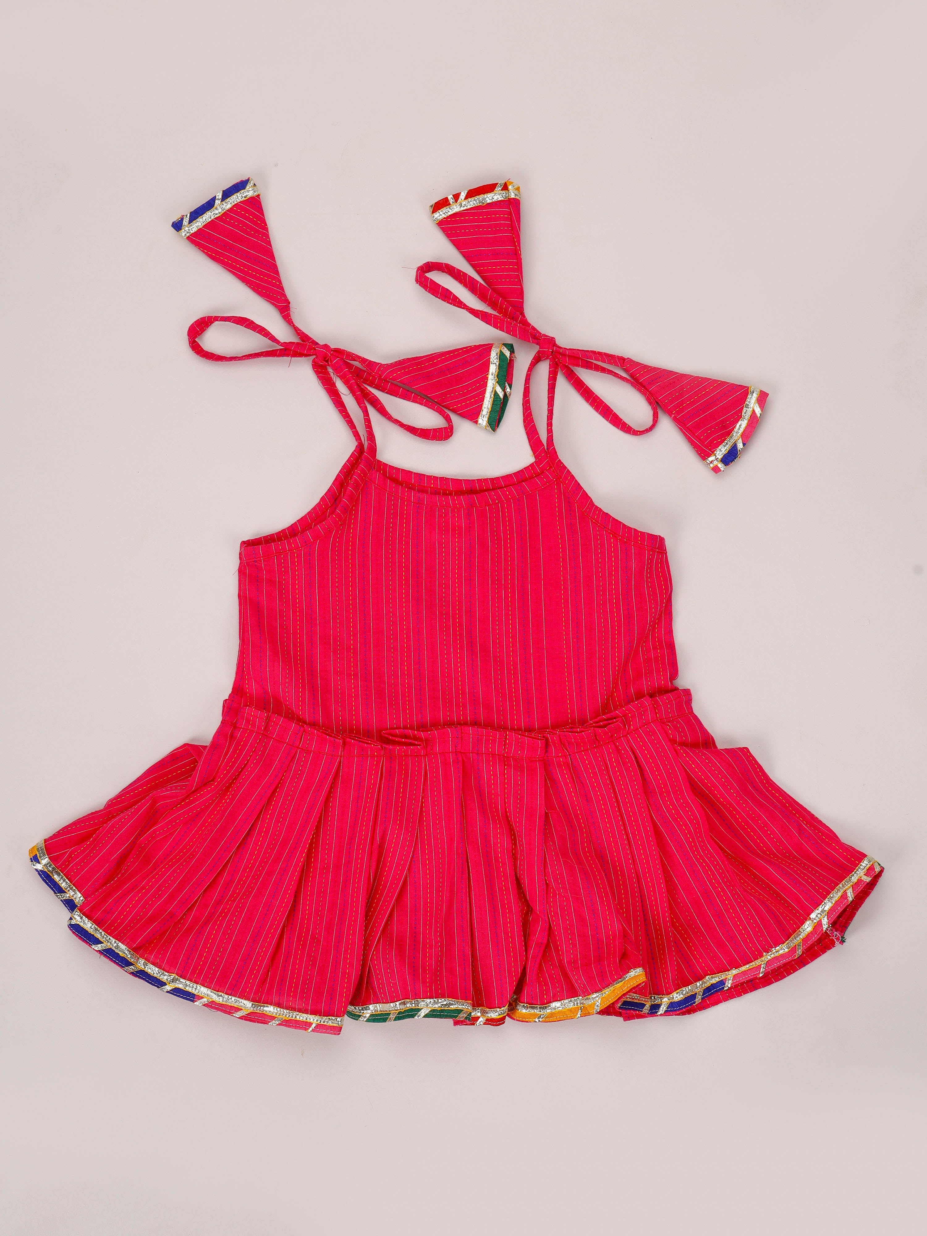 Magenta Kantha Tie up top With Yellow Leheriya Sharara set