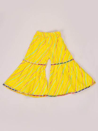 Magenta Kantha Tie up top With Yellow Leheriya Sharara set