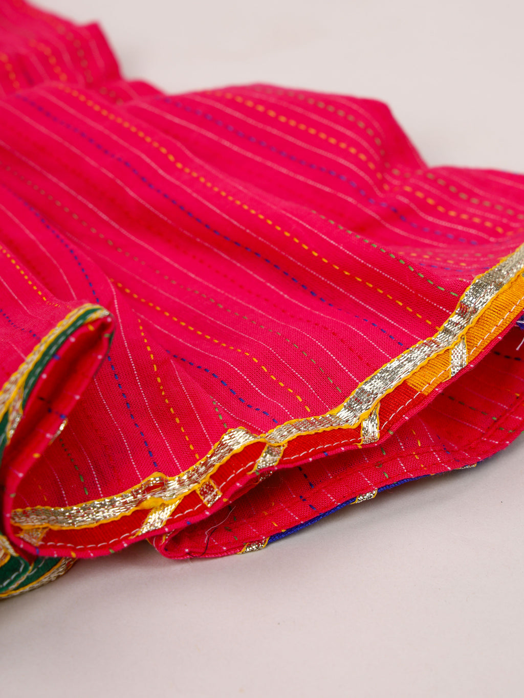 Magenta Kantha Tie up top With Yellow Leheriya Sharara set