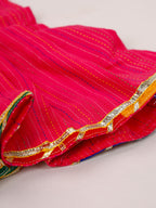 Magenta Kantha Tie up top With Yellow Leheriya Sharara set