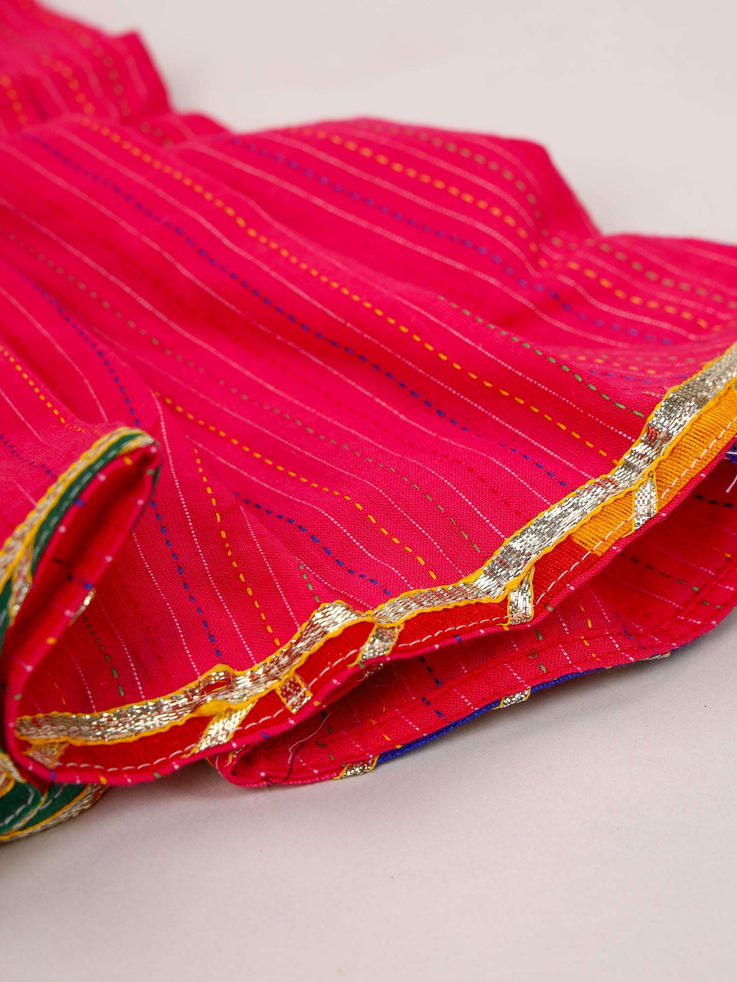 Magenta Kantha Tie up top With Yellow Leheriya Sharara set