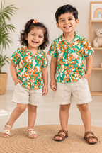 Orange Floral Flex Kids Shorts Set