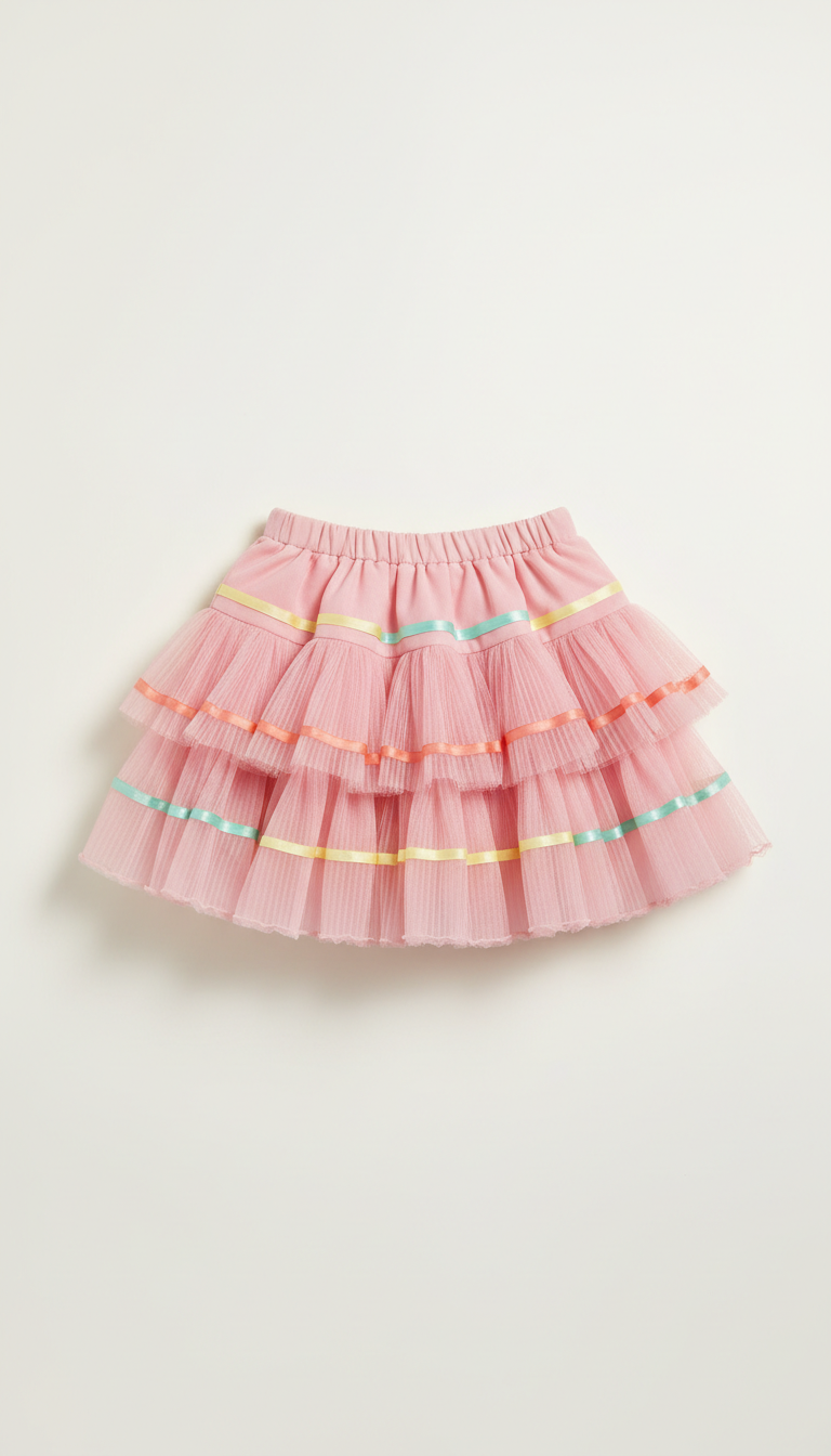 Bubblegum pink layered skirt with ribbon details