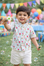 Blue Pichwai Print Boys Shorts Set