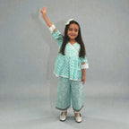 Aqua Blue Motif Angrakha Culottes