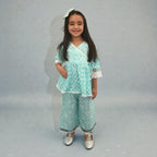 Aqua Blue Motif Angrakha Culottes