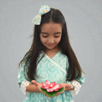 Aqua Blue Motif Angrakha Culottes