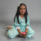 Aqua Blue Motif Angrakha Culottes