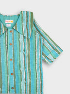 Girls Aqua Long Collar Shirt Dress