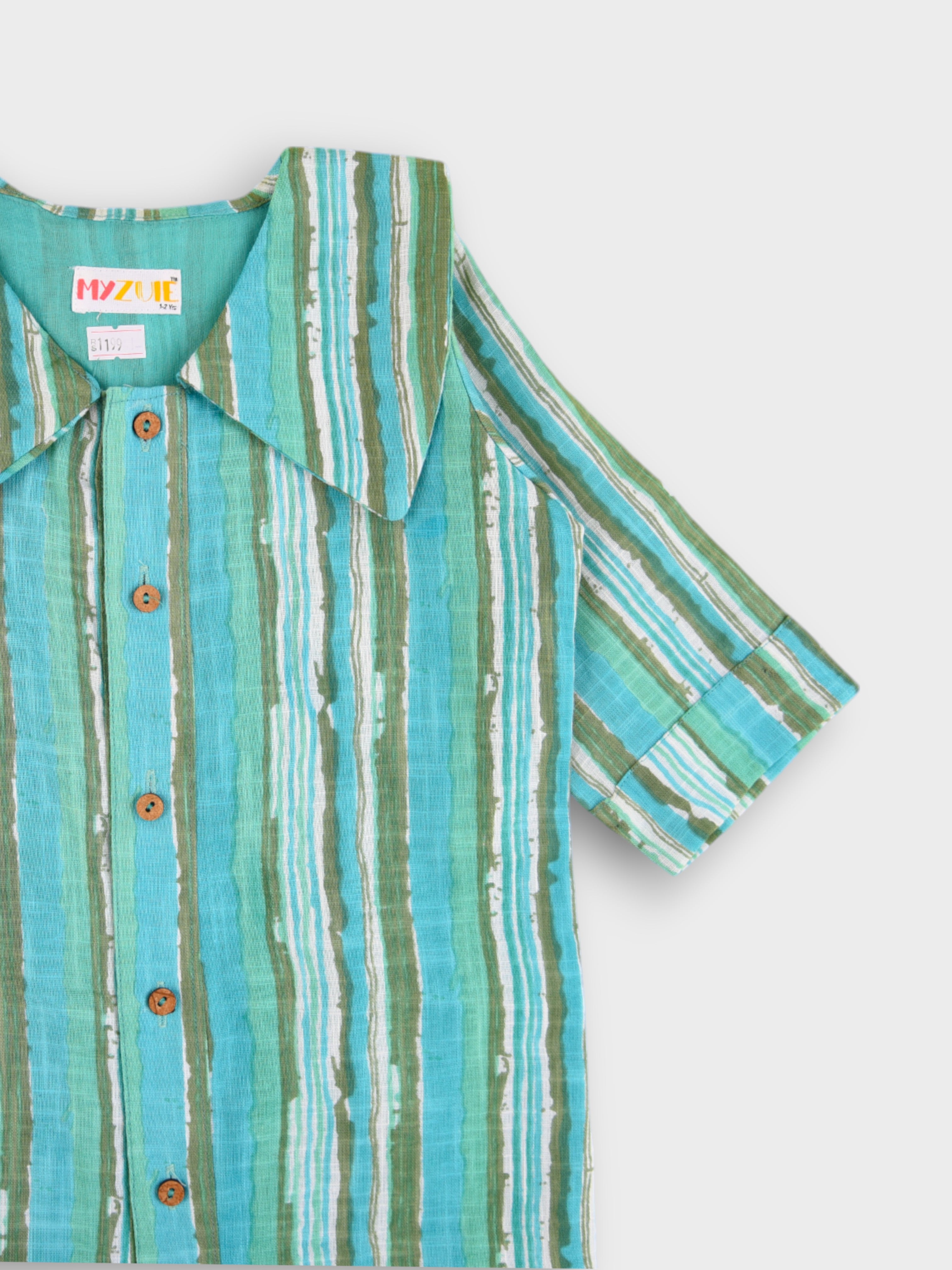 Girls Aqua Long Collar Shirt Dress