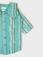 Girls Aqua Long Collar Shirt Dress