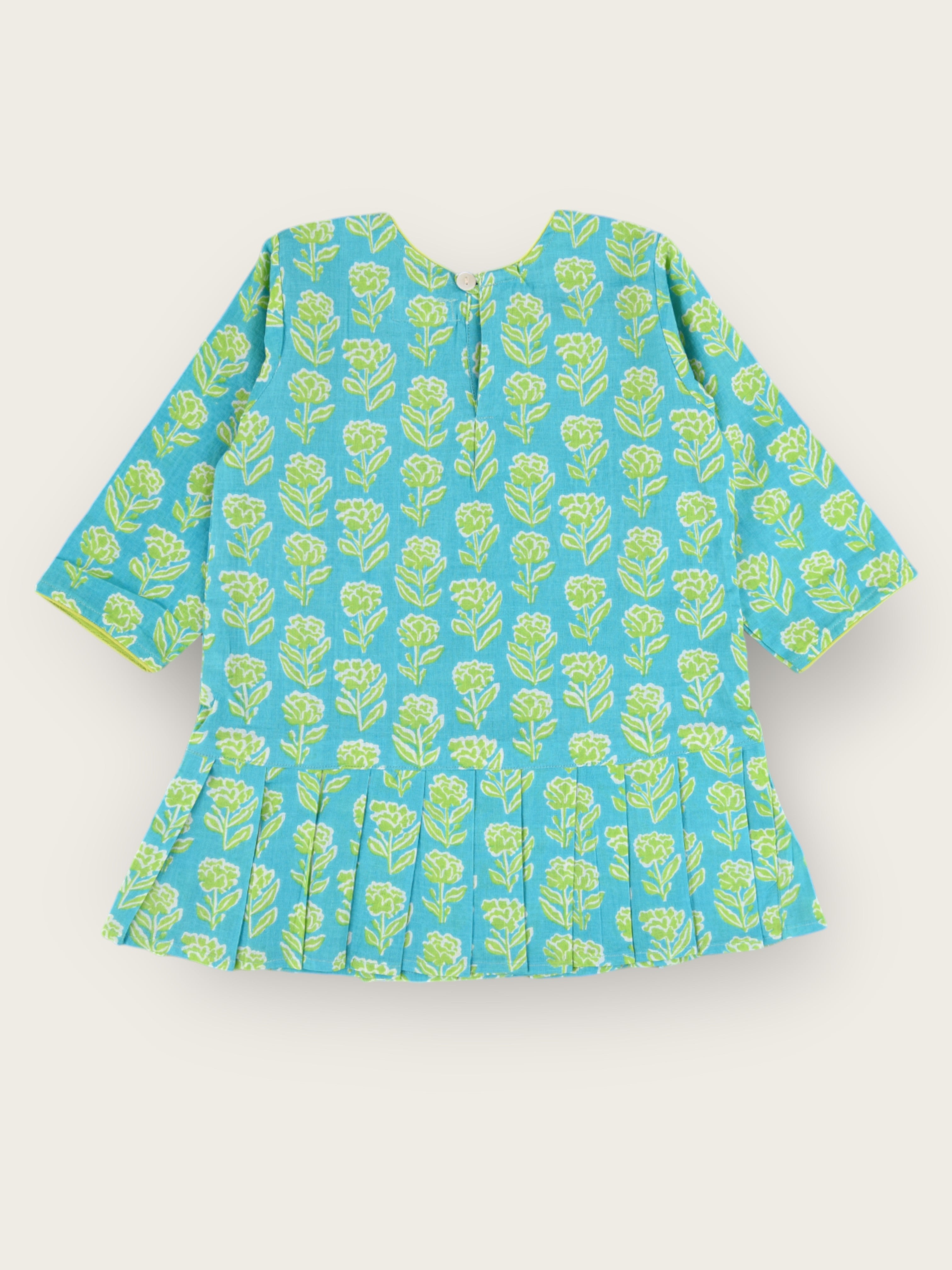 Girls Aqua Marigold Knife Pleated Dress