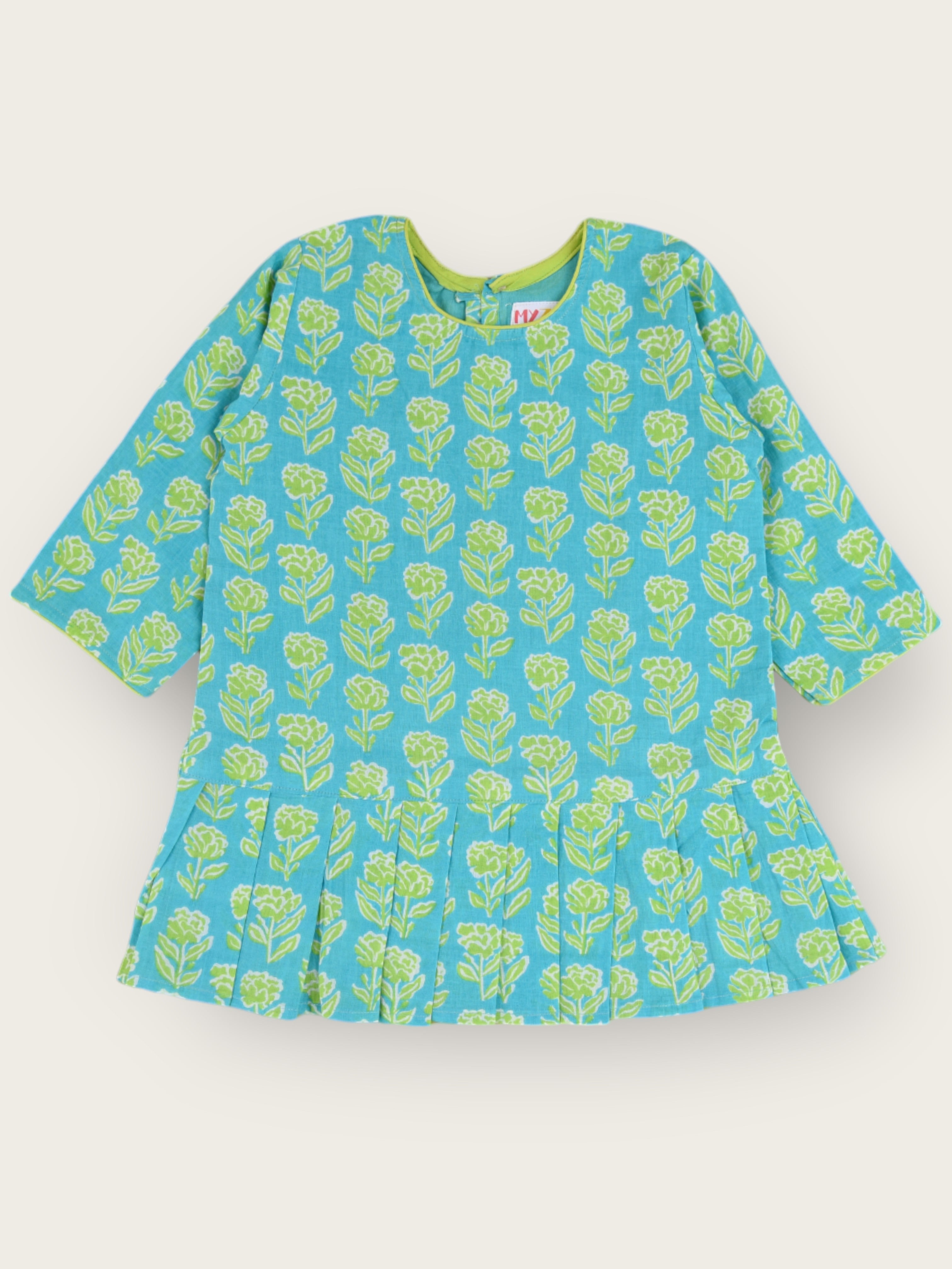 Girls Aqua Marigold Knife Pleated Dress