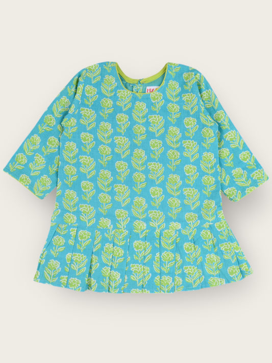 Girls Aqua Marigold Knife Pleated Dress
