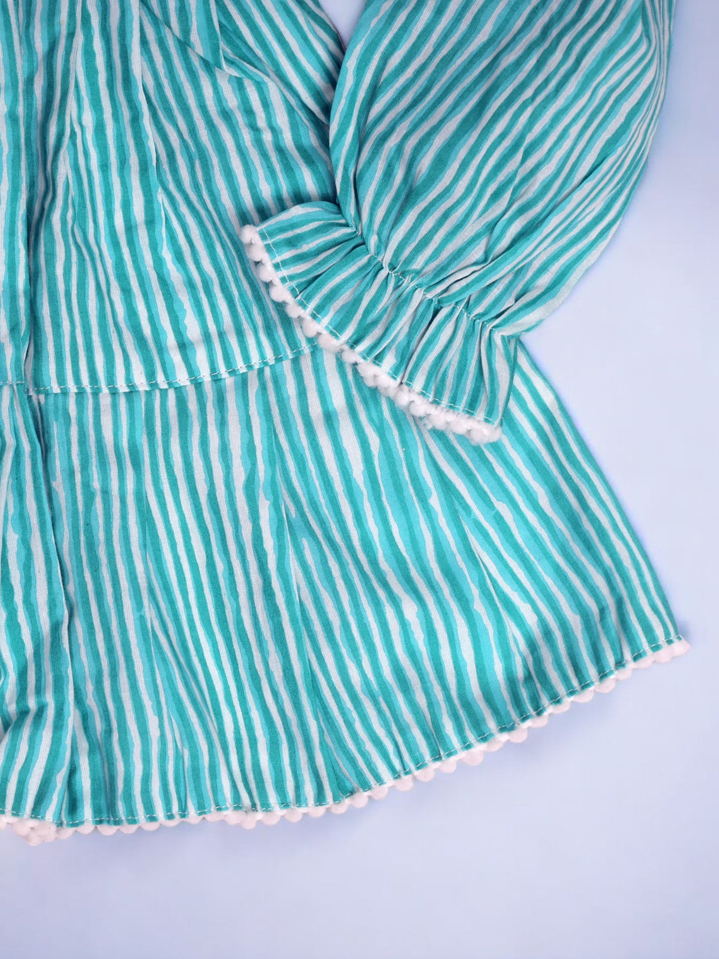 Girls Aqua Striped Eton Collar Tiered Dress