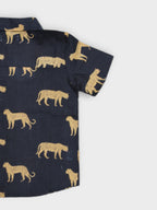 Boys Black Jaguar Half Sleeves Spread Collar Shirt