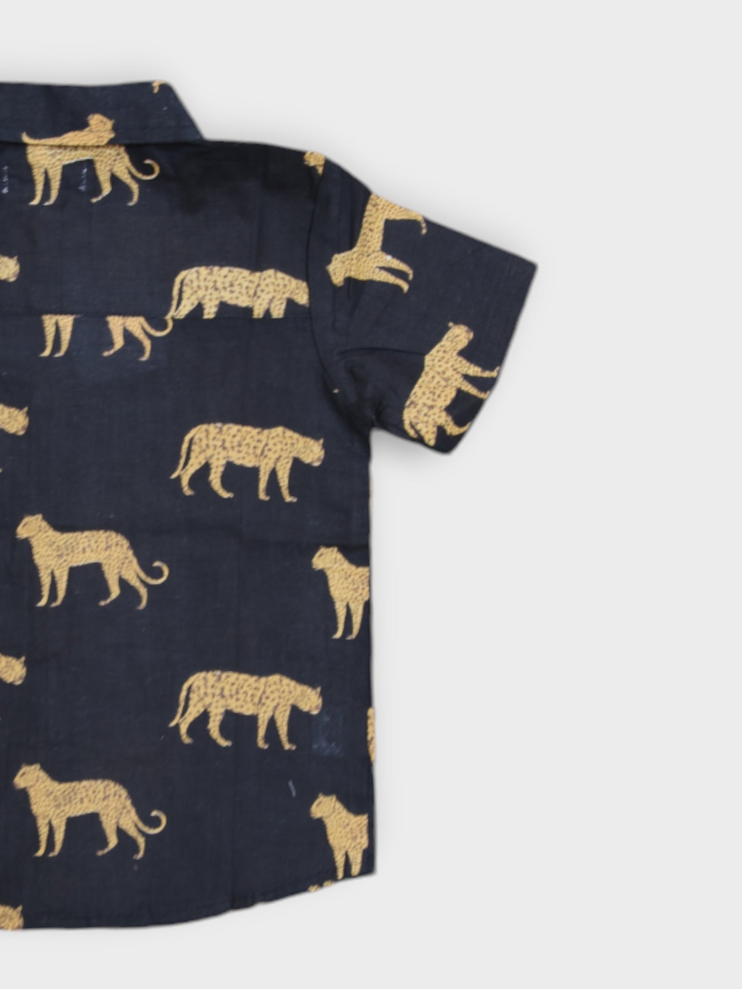 Boys Black Jaguar Half Sleeves Spread Collar Shirt