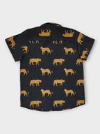 Boys Black Jaguar Half Sleeves Spread Collar Shirt