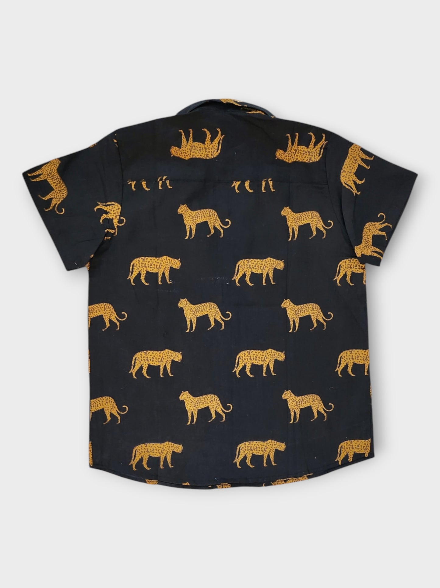 Boys Black Jaguar Half Sleeves Spread Collar Shirt
