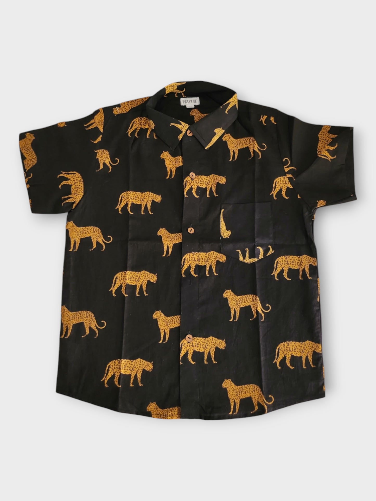 Boys Black Jaguar Half Sleeves Spread Collar Shirt