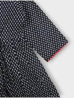 Girls Black Motif Tie Up V-Neck Angrakha Dress