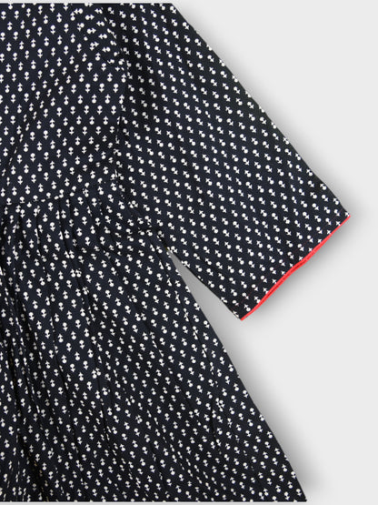 Girls Black Motif Tie Up V-Neck Angrakha Dress